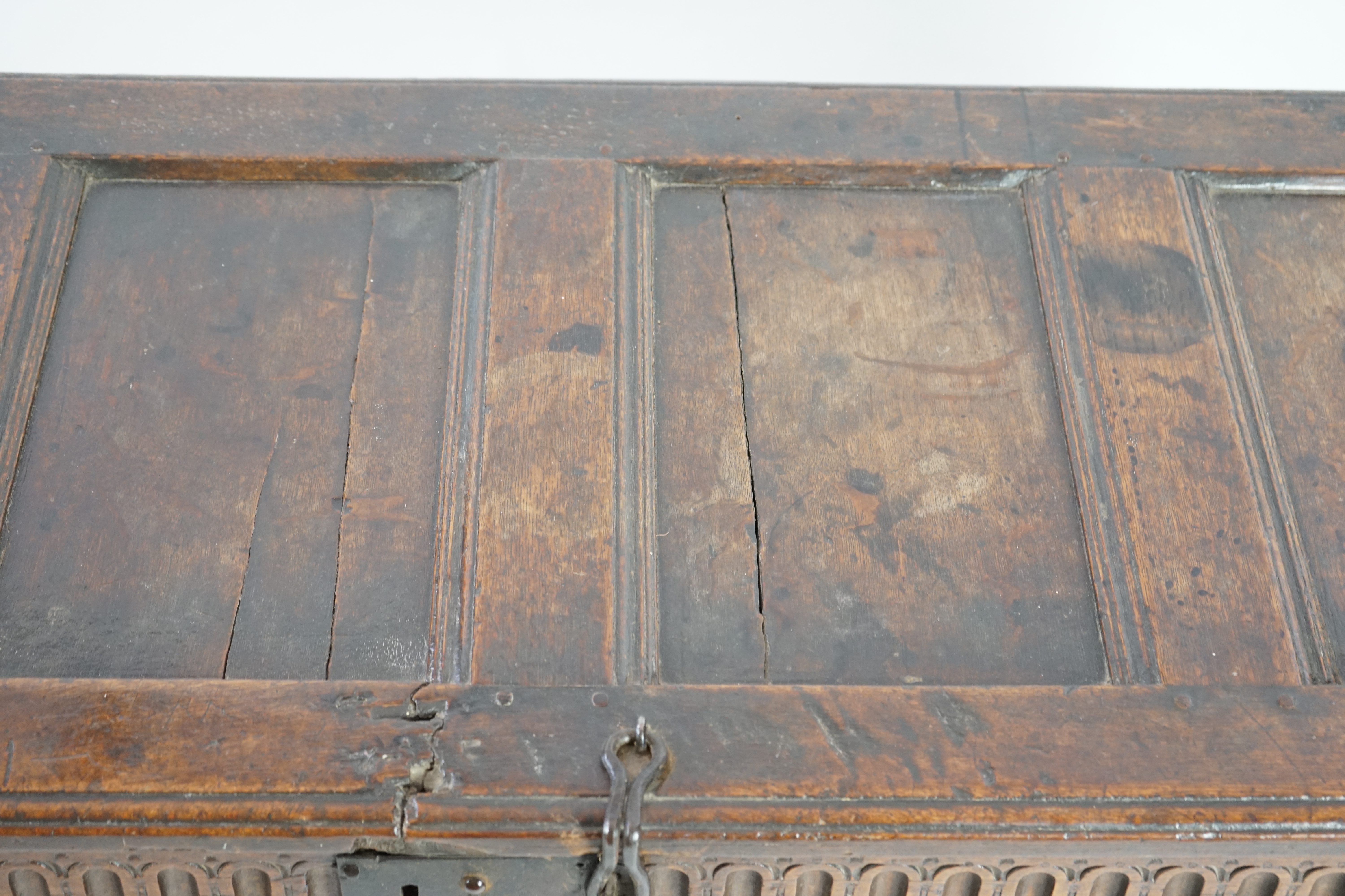 A 17th century panelled oak coffer